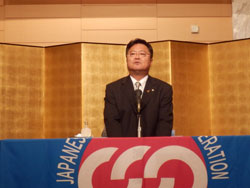 来賓のあいさつ：民主党大阪府連副代表 松崎市会議員